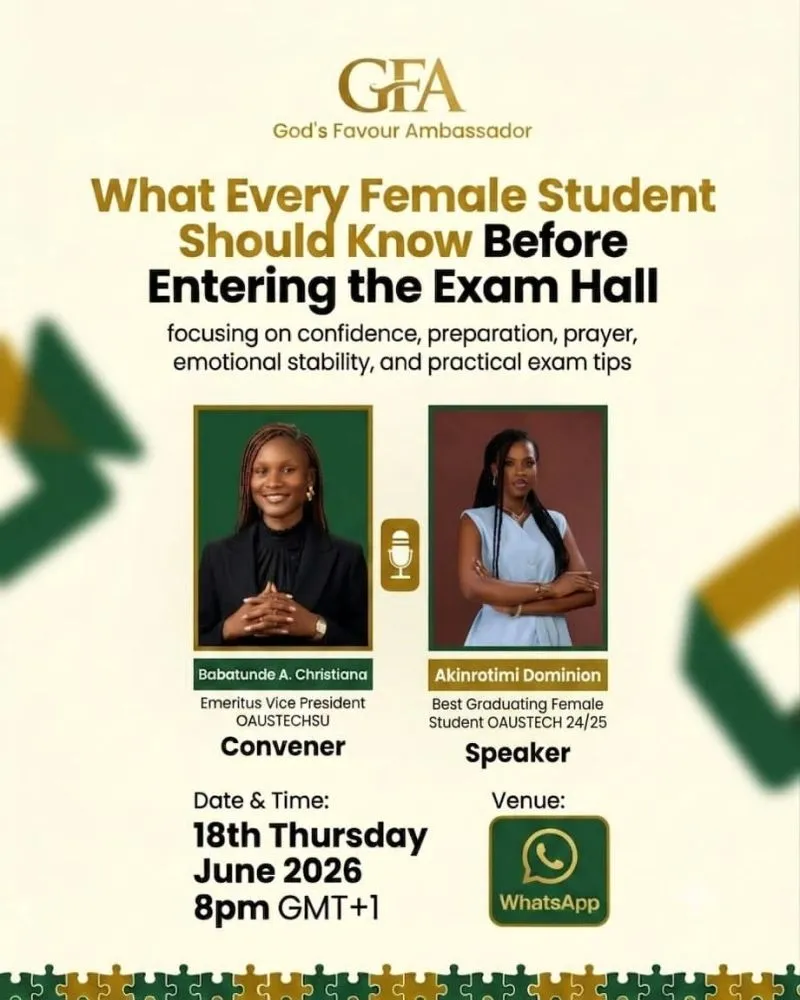 Dominion Akinrotimi speaking at GFA Ladies event on confidence, preparation and exam success for female undergraduates, June 2026